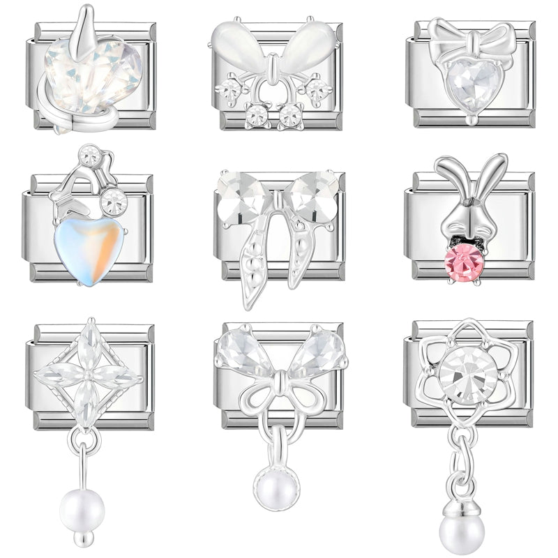 Shiny Zircon Butterfly & Heart Charm — Romantic 9MM Italian Link for Women’s DIY Stainless Steel Bracelets