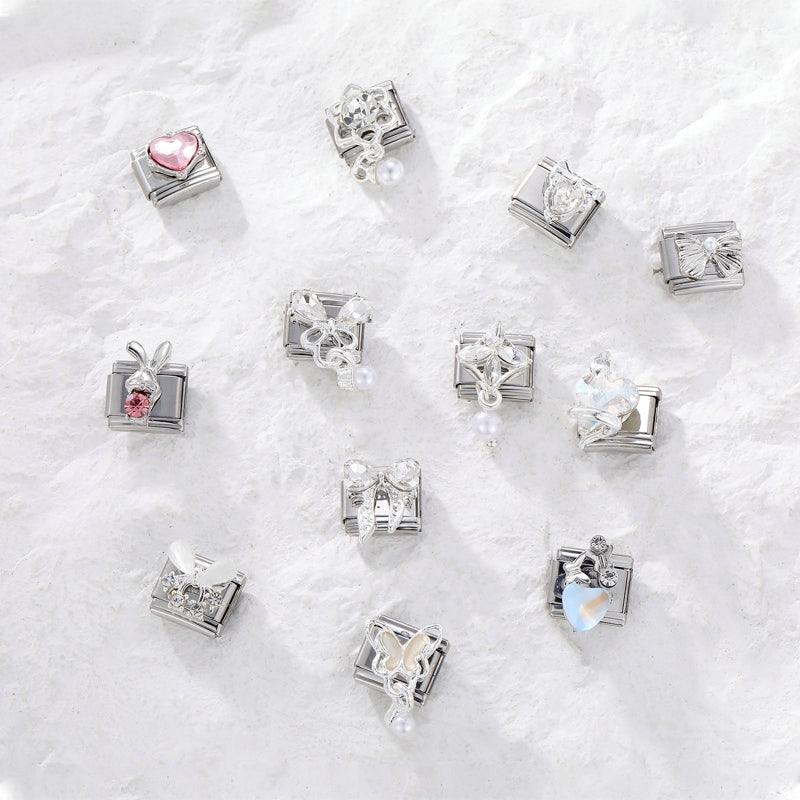 Shiny Zircon Butterfly & Heart Charm — Romantic 9MM Italian Link for Women’s DIY Stainless Steel Bracelets