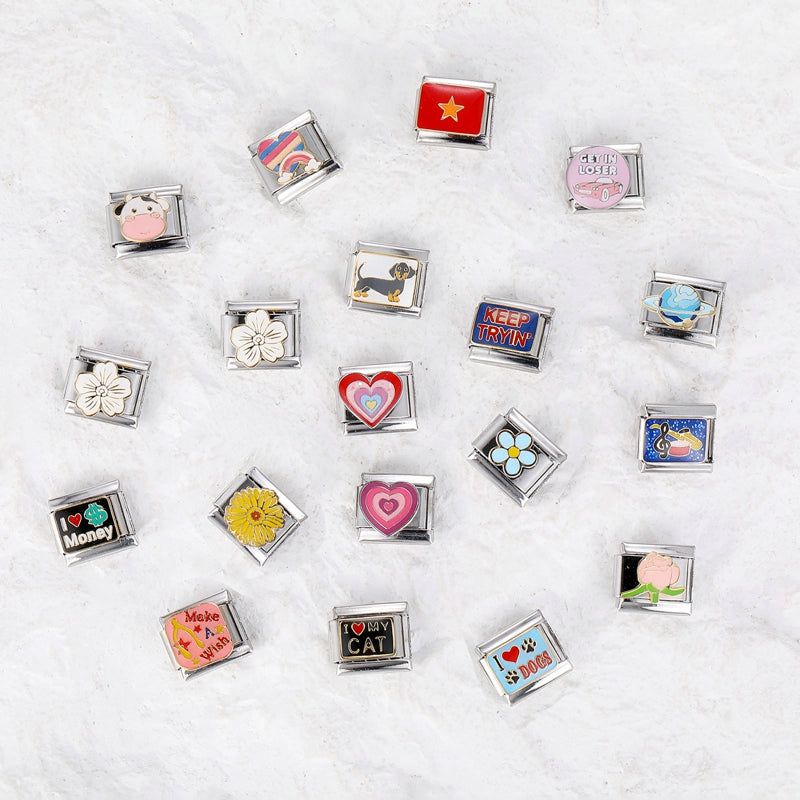 LOVE & Nature Charm Set — 9MM Italian Links with Heart, Daisy, Dog & Planet Motifs  Trendy DIY Bracelet for Women