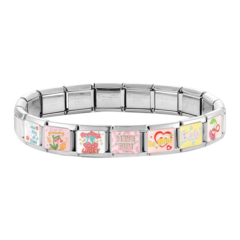 Colorful Word Charms — “Have Fun”, “Power”, “Lucky”, “Be Mine”  9MM Italian Links for Unisex DIY Bracelets