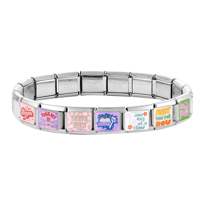 Colorful Word Charms — “Have Fun”, “Power”, “Lucky”, “Be Mine”  9MM Italian Links for Unisex DIY Bracelets