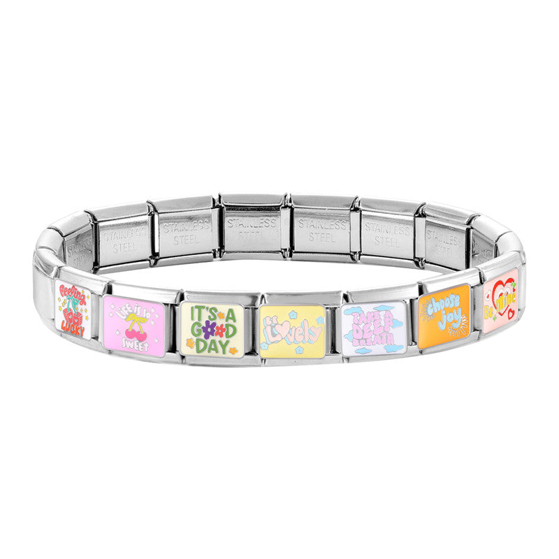 Colorful Word Charms — “Have Fun”, “Power”, “Lucky”, “Be Mine”  9MM Italian Links for Unisex DIY Bracelets