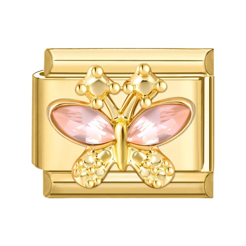 Y2K Golden Flower & Bow Charm — Romantic Pendant for 9MM Italian Link Bracelets  DIY Jewelry for Women