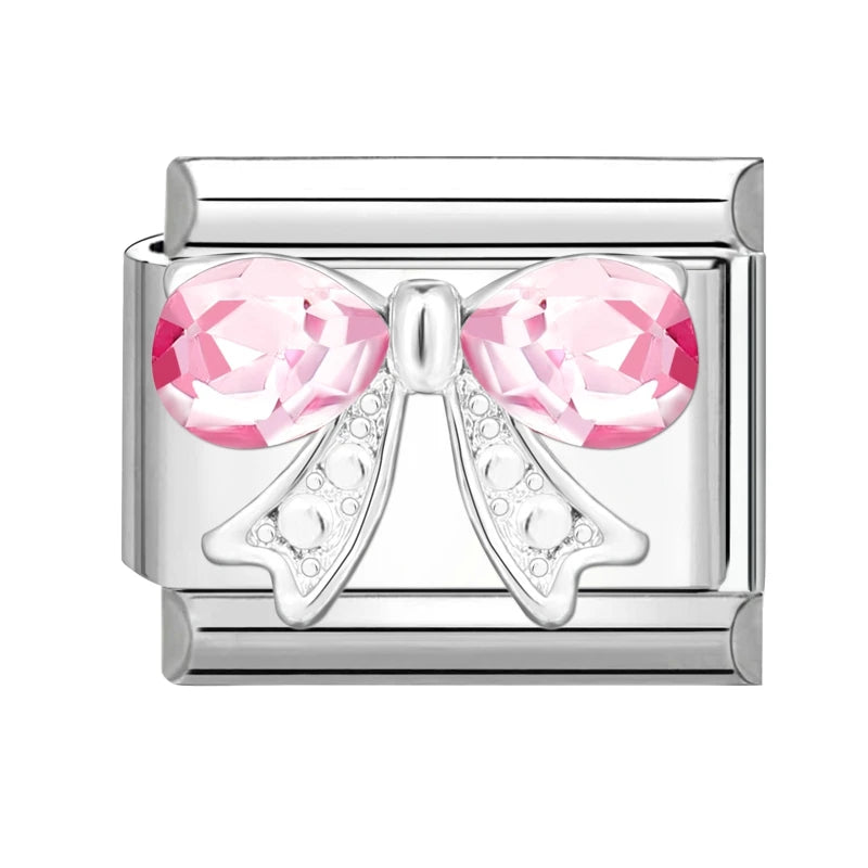 Shiny Zircon Butterfly & Heart Charm — Romantic 9MM Italian Link for Women’s DIY Stainless Steel Bracelets