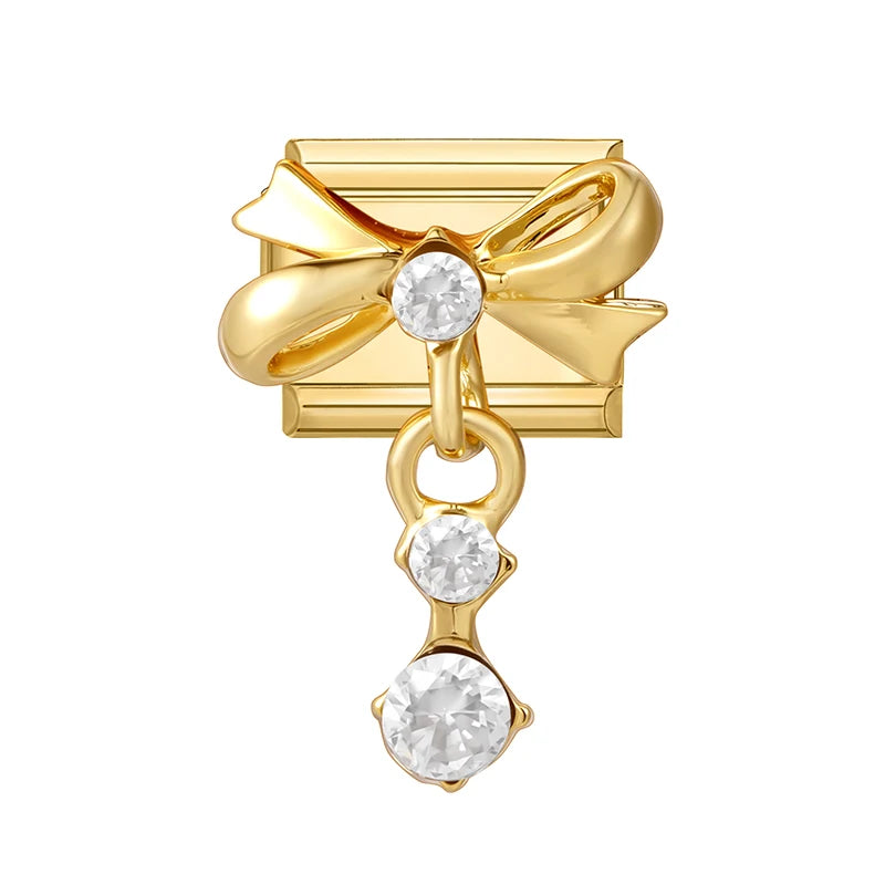 Y2K Golden Flower & Bow Charm — Romantic Pendant for 9MM Italian Link Bracelets  DIY Jewelry for Women