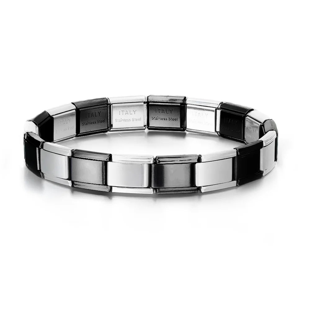 2025 Trendy Italian Charm Bracelet — 9MM Elastic Stainless Steel Link Bangle  Unisex DIY Jewelry for Gifting & Everyday Style