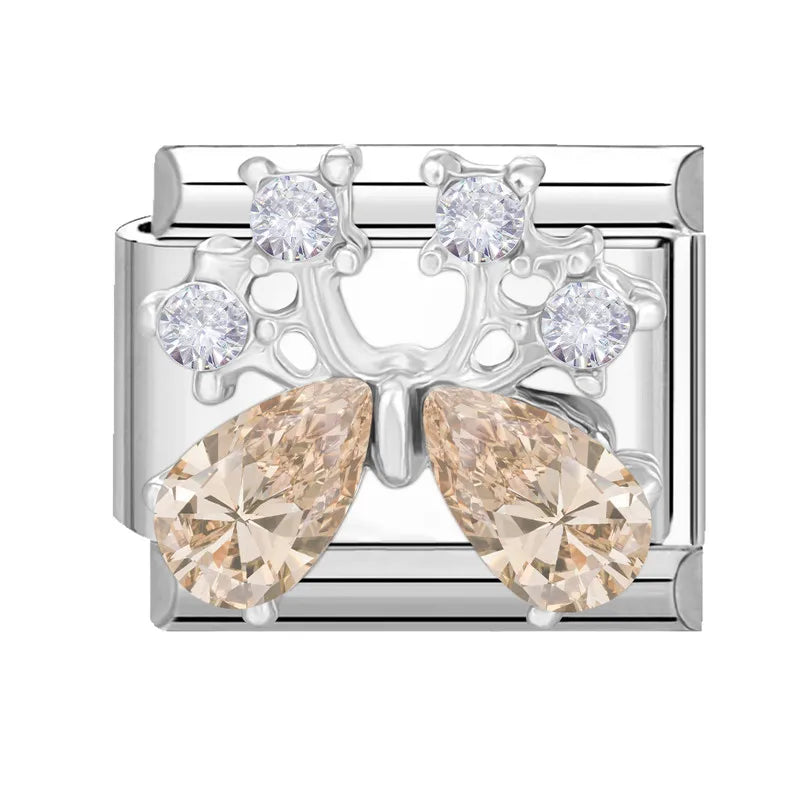 Shiny Zircon Butterfly & Heart Charm — Romantic 9MM Italian Link for Women’s DIY Stainless Steel Bracelets