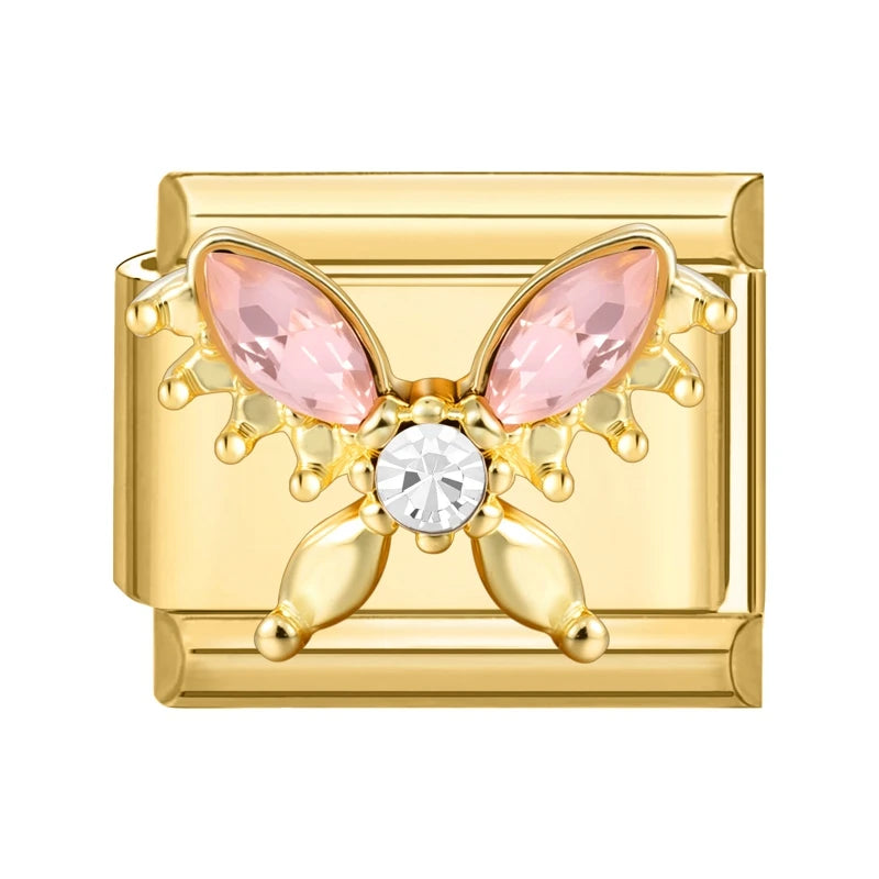 Y2K Golden Flower & Bow Charm — Romantic Pendant for 9MM Italian Link Bracelets  DIY Jewelry for Women
