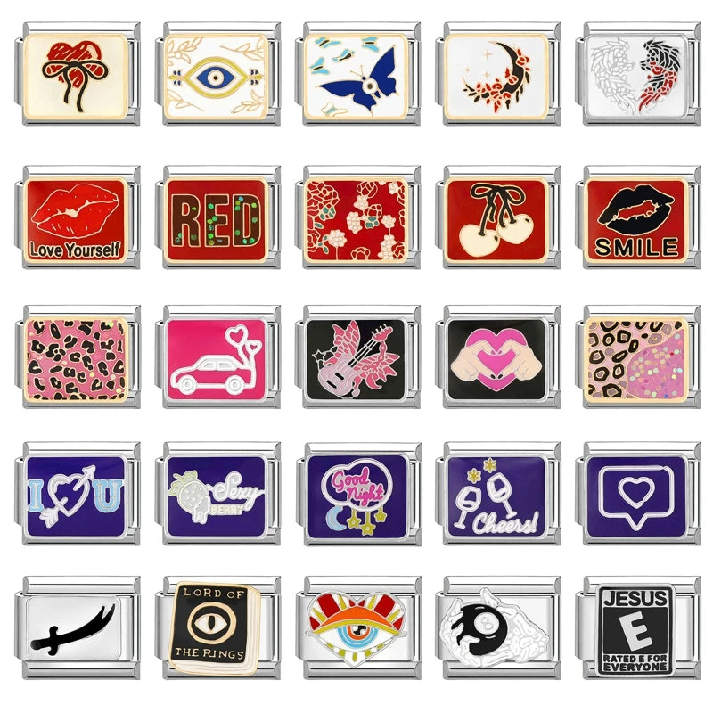 LOVE & Nature Charm Set — 9MM Italian Links with Heart, Daisy, Dog & Planet Motifs  Trendy DIY Bracelet for Women