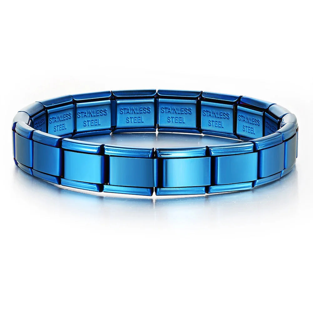 2025 Trendy Italian Charm Bracelet — 9MM Elastic Stainless Steel Link Bangle  Unisex DIY Jewelry for Gifting & Everyday Style