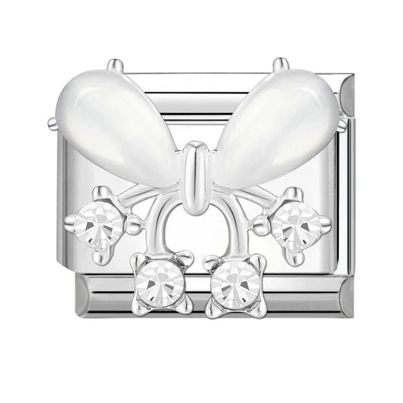 Shiny Zircon Butterfly & Heart Charm — Romantic 9MM Italian Link for Women’s DIY Stainless Steel Bracelets