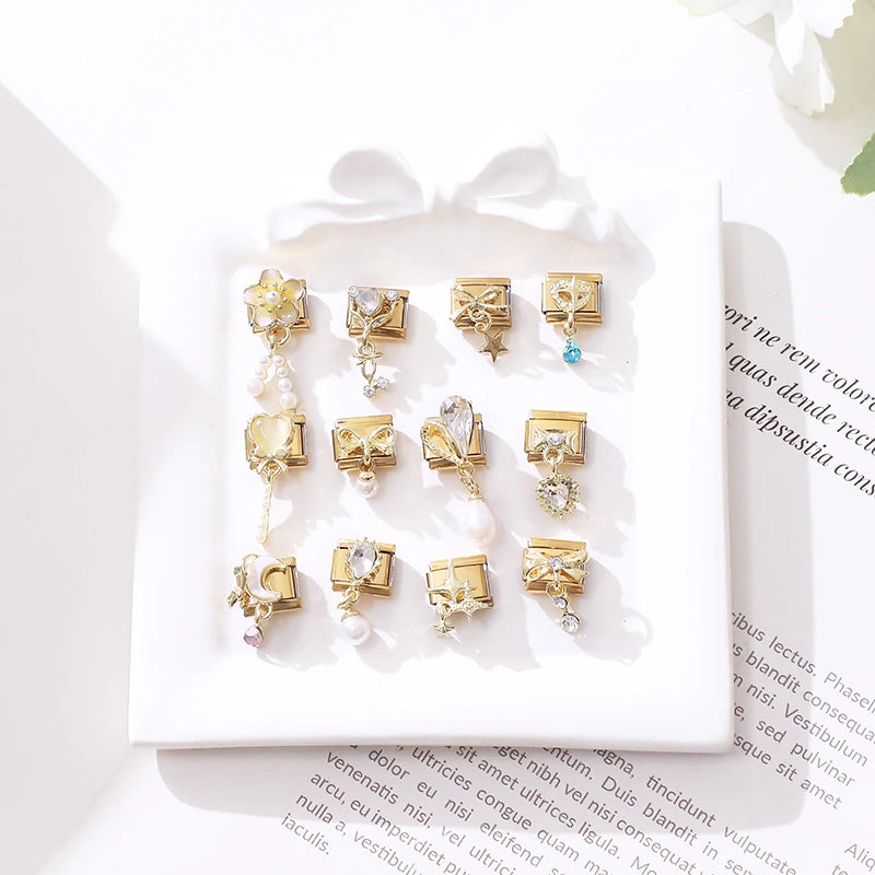 Y2K Golden Flower & Bow Charm — Romantic Pendant for 9MM Italian Link Bracelets  DIY Jewelry for Women