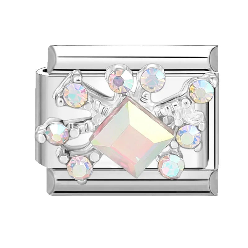 Shiny Zircon Butterfly & Heart Charm — Romantic 9MM Italian Link for Women’s DIY Stainless Steel Bracelets