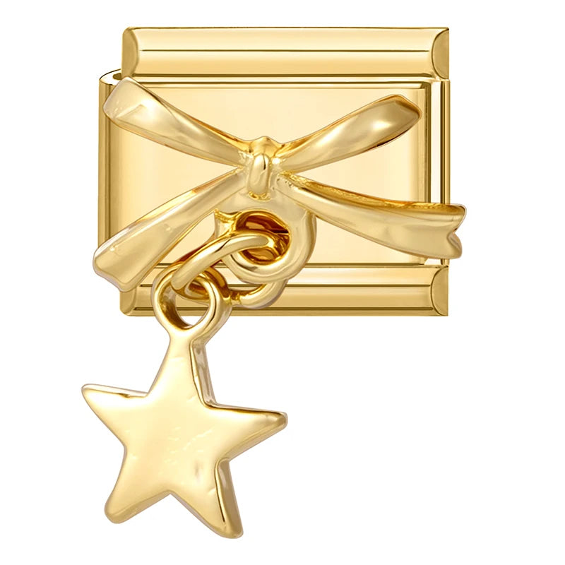 Y2K Golden Flower & Bow Charm — Romantic Pendant for 9MM Italian Link Bracelets  DIY Jewelry for Women