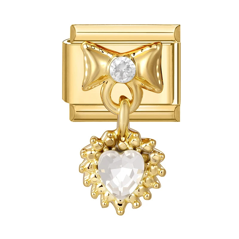 Y2K Golden Flower & Bow Charm — Romantic Pendant for 9MM Italian Link Bracelets  DIY Jewelry for Women