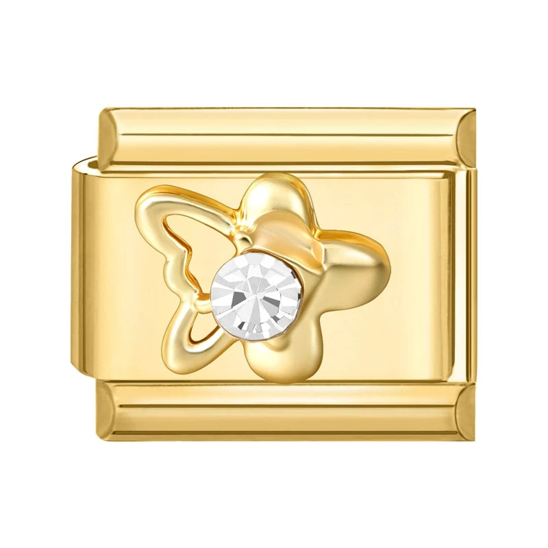 Y2K Golden Flower & Bow Charm — Romantic Pendant for 9MM Italian Link Bracelets  DIY Jewelry for Women
