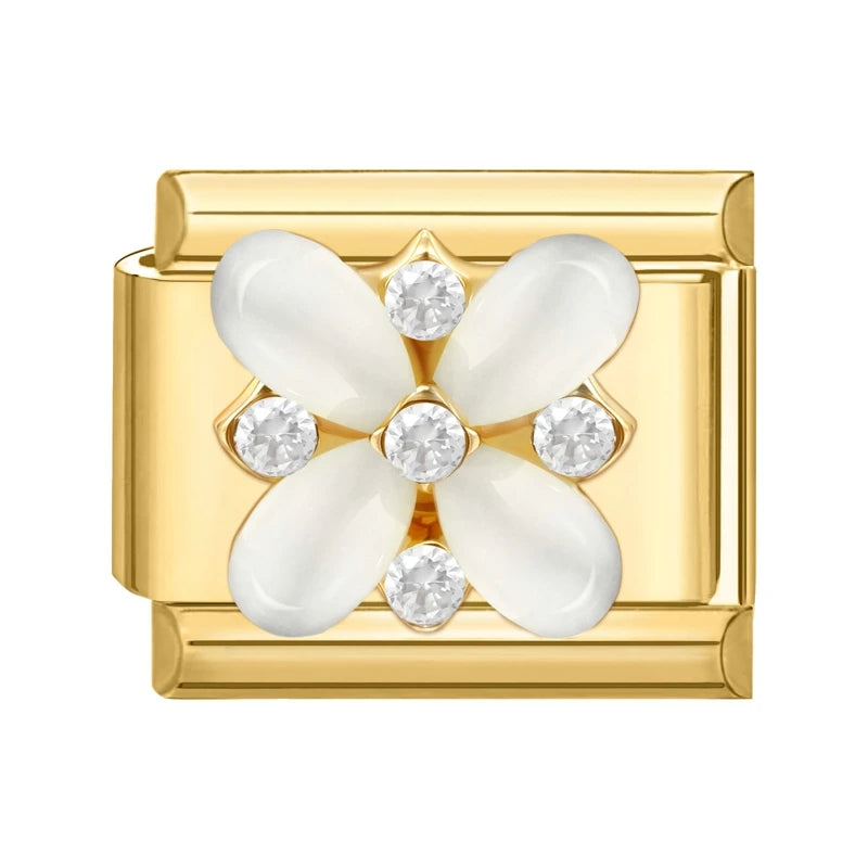 Y2K Golden Flower & Bow Charm — Romantic Pendant for 9MM Italian Link Bracelets  DIY Jewelry for Women