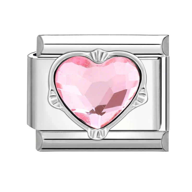 Shiny Zircon Butterfly & Heart Charm — Romantic 9MM Italian Link for Women’s DIY Stainless Steel Bracelets