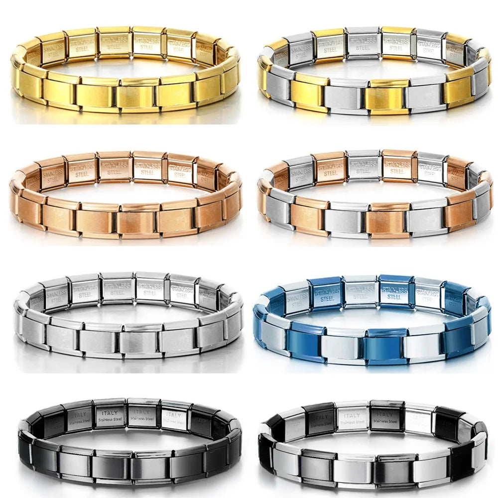 2025 Trendy Italian Charm Bracelet — 9MM Elastic Stainless Steel Link Bangle  Unisex DIY Jewelry for Gifting & Everyday Style