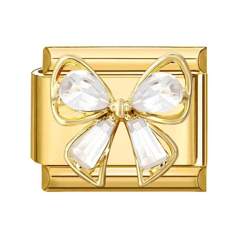 Y2K Golden Flower & Bow Charm — Romantic Pendant for 9MM Italian Link Bracelets  DIY Jewelry for Women