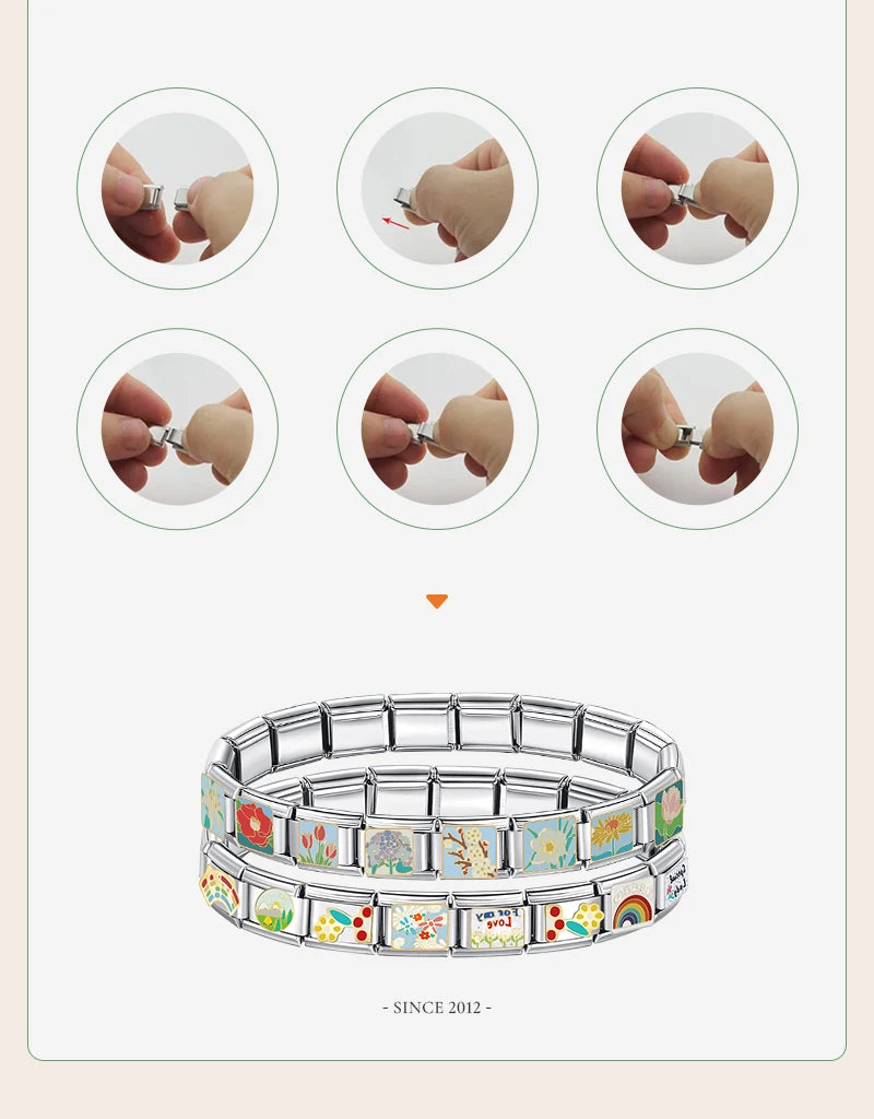 Hapiship 9MM Italian Elastic Charm Bracelet — Sleek Stainless Steel Bangle for Unisex DIY Jewelry