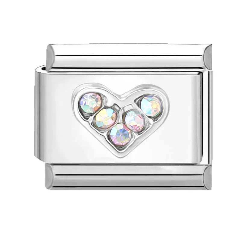 Shiny Zircon Butterfly & Heart Charm — Romantic 9MM Italian Link for Women’s DIY Stainless Steel Bracelets