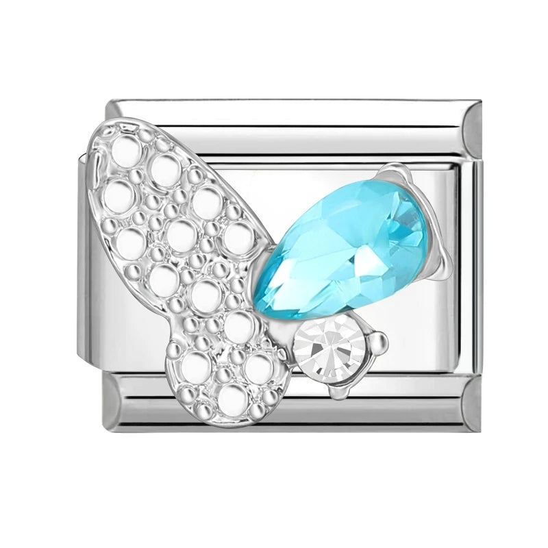 Shiny Zircon Butterfly & Heart Charm — Romantic 9MM Italian Link for Women’s DIY Stainless Steel Bracelets