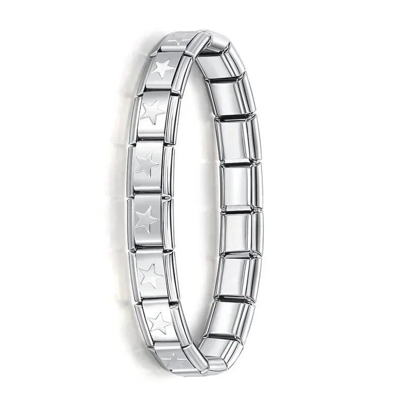 Hapiship 9MM Italian Elastic Charm Bracelet — Sleek Stainless Steel Bangle for Unisex DIY Jewelry