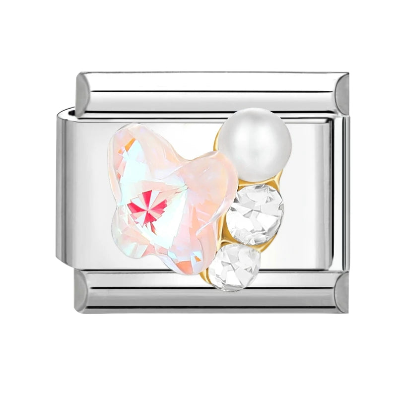 Shiny Zircon Butterfly & Heart Charm — Romantic 9MM Italian Link for Women’s DIY Stainless Steel Bracelets