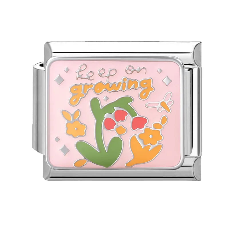 Colorful Word Charms — “Have Fun”, “Power”, “Lucky”, “Be Mine”  9MM Italian Links for Unisex DIY Bracelets