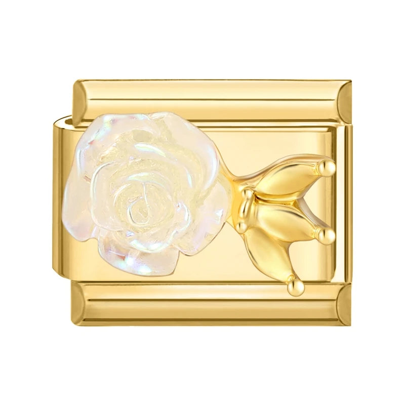 Y2K Golden Flower & Bow Charm — Romantic Pendant for 9MM Italian Link Bracelets  DIY Jewelry for Women