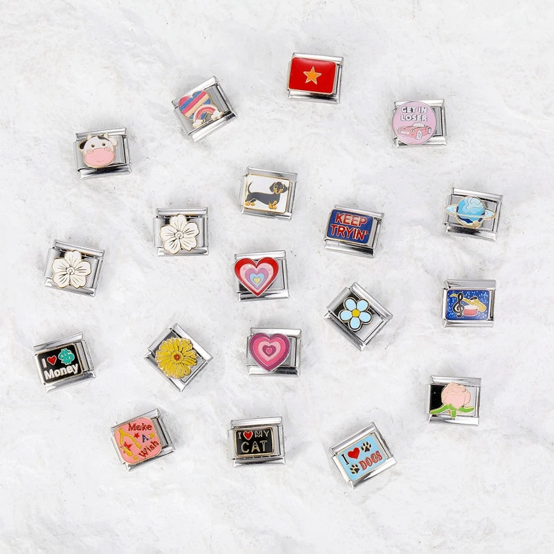 LOVE & Nature Charm Set — 9MM Italian Links with Heart, Daisy, Dog & Planet Motifs  Trendy DIY Bracelet for Women