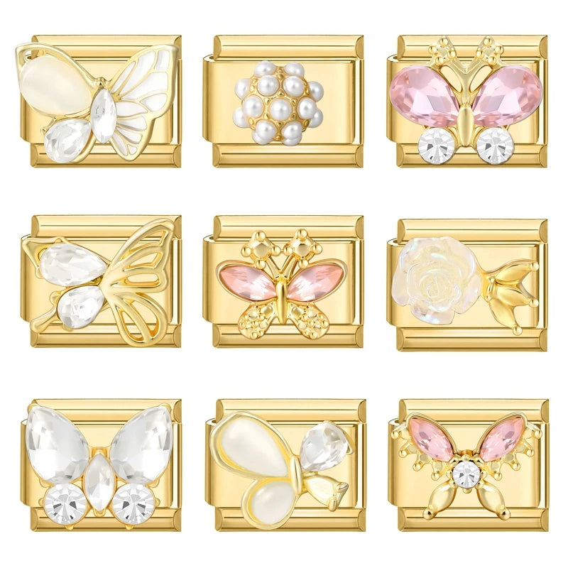 Y2K Golden Flower & Bow Charm — Romantic Pendant for 9MM Italian Link Bracelets  DIY Jewelry for Women