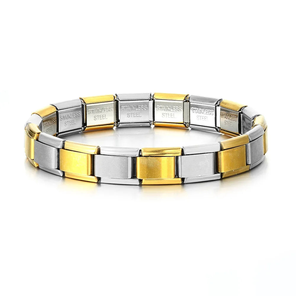 2025 Trendy Italian Charm Bracelet — 9MM Elastic Stainless Steel Link Bangle  Unisex DIY Jewelry for Gifting & Everyday Style