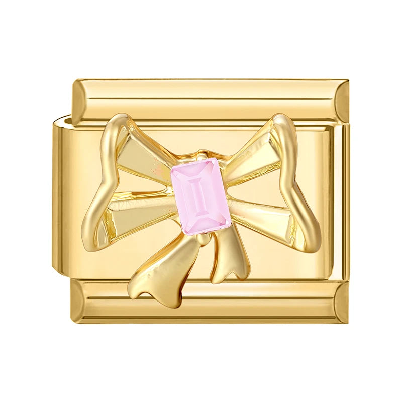 Y2K Golden Flower & Bow Charm — Romantic Pendant for 9MM Italian Link Bracelets  DIY Jewelry for Women