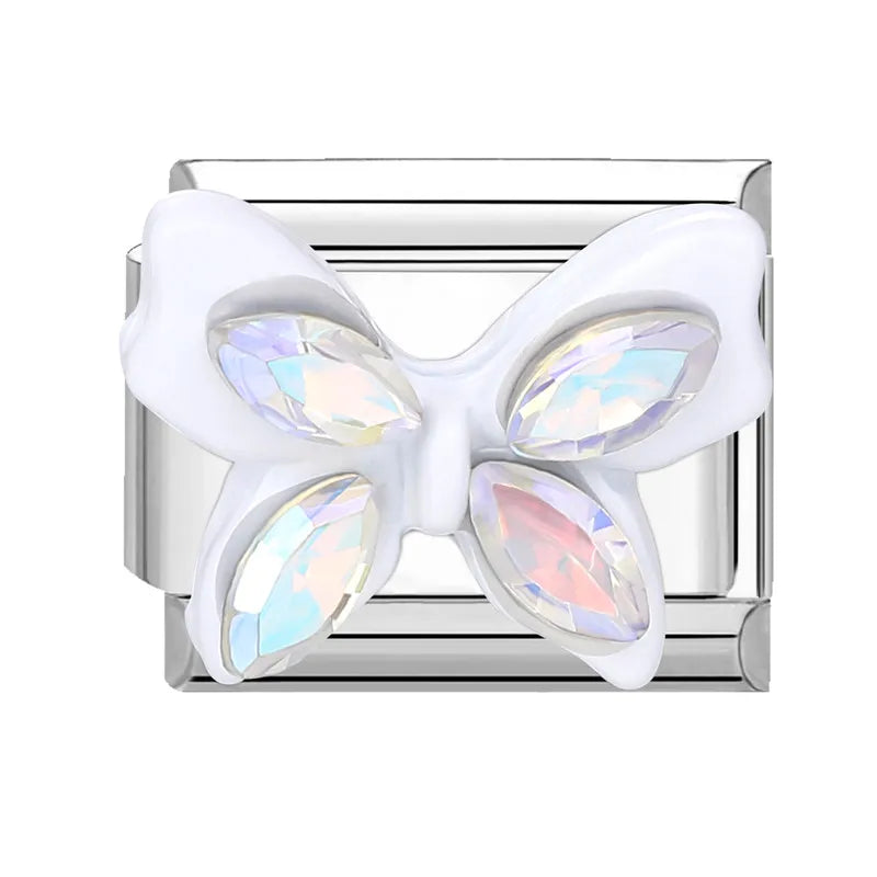 Shiny Zircon Butterfly & Heart Charm — Romantic 9MM Italian Link for Women’s DIY Stainless Steel Bracelets