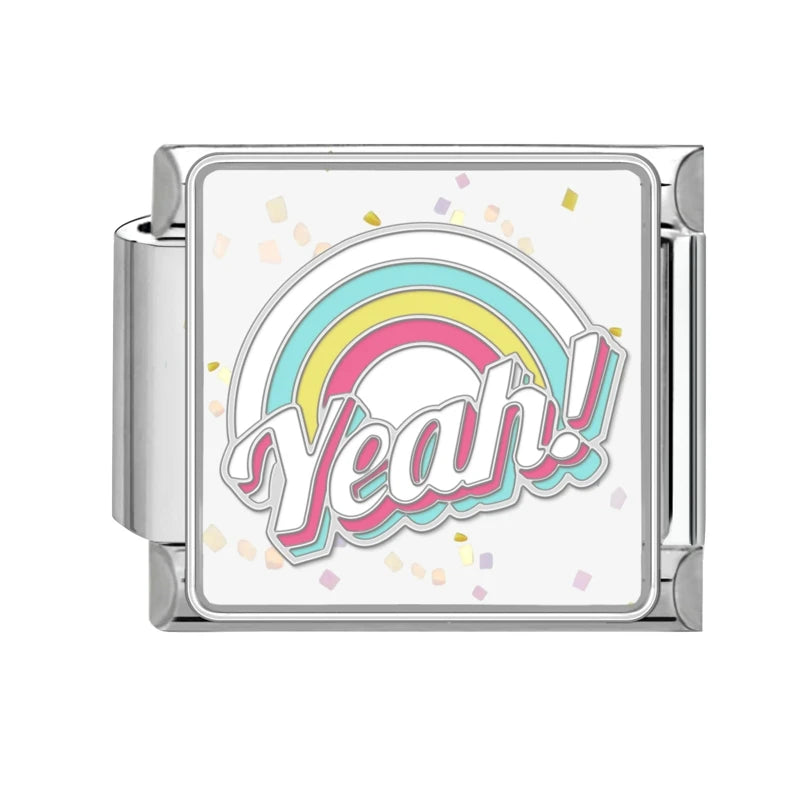 Colorful Word Charms — “Have Fun”, “Power”, “Lucky”, “Be Mine”  9MM Italian Links for Unisex DIY Bracelets