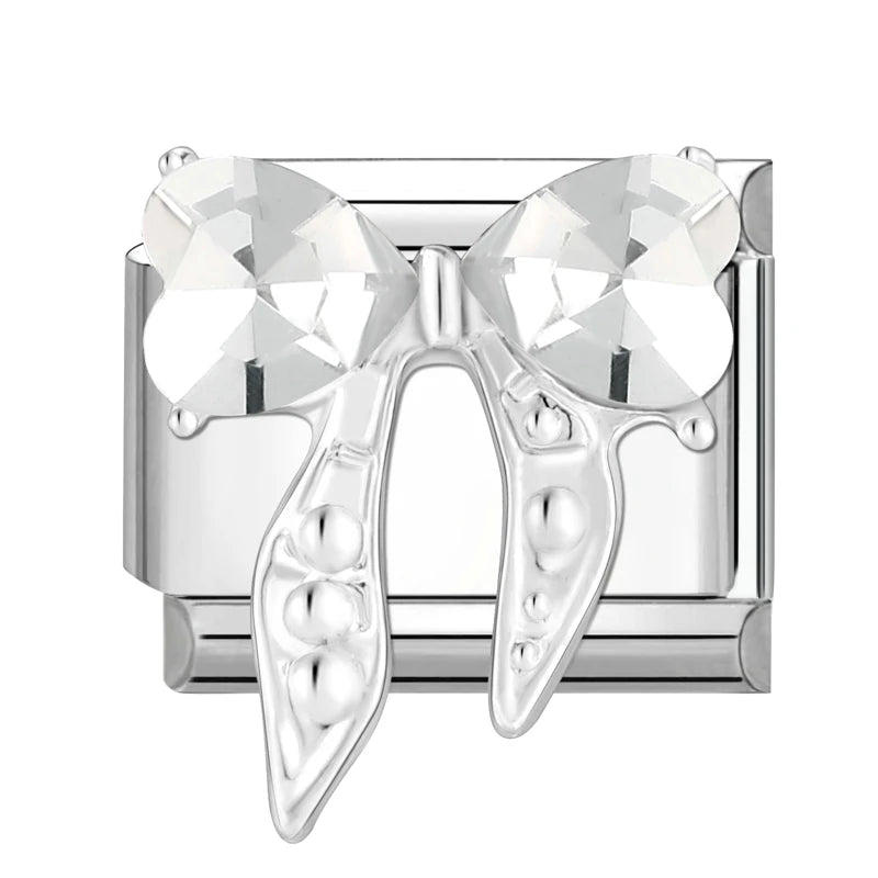 Shiny Zircon Butterfly & Heart Charm — Romantic 9MM Italian Link for Women’s DIY Stainless Steel Bracelets