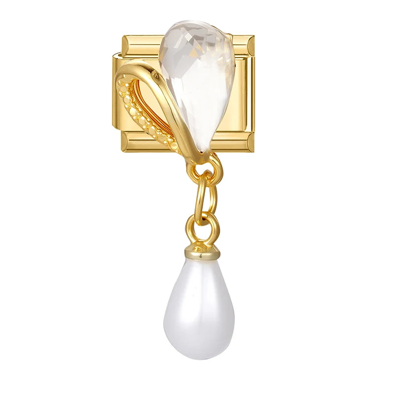 Y2K Golden Flower & Bow Charm — Romantic Pendant for 9MM Italian Link Bracelets  DIY Jewelry for Women