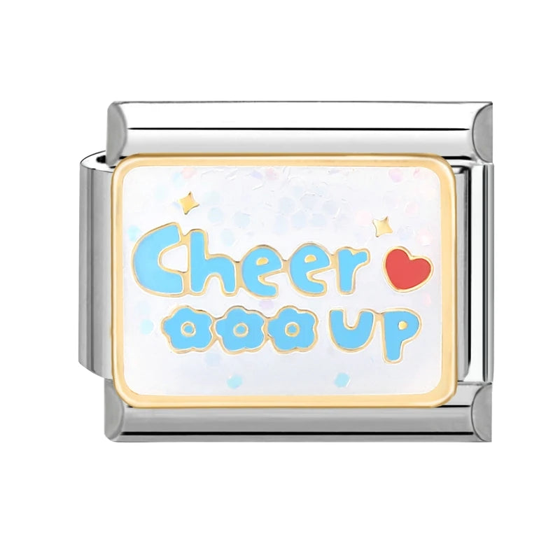 Colorful Word Charms — “Have Fun”, “Power”, “Lucky”, “Be Mine”  9MM Italian Links for Unisex DIY Bracelets