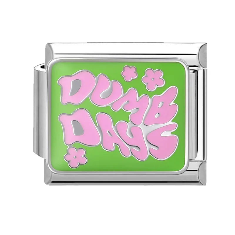 Colorful Word Charms — “Have Fun”, “Power”, “Lucky”, “Be Mine”  9MM Italian Links for Unisex DIY Bracelets