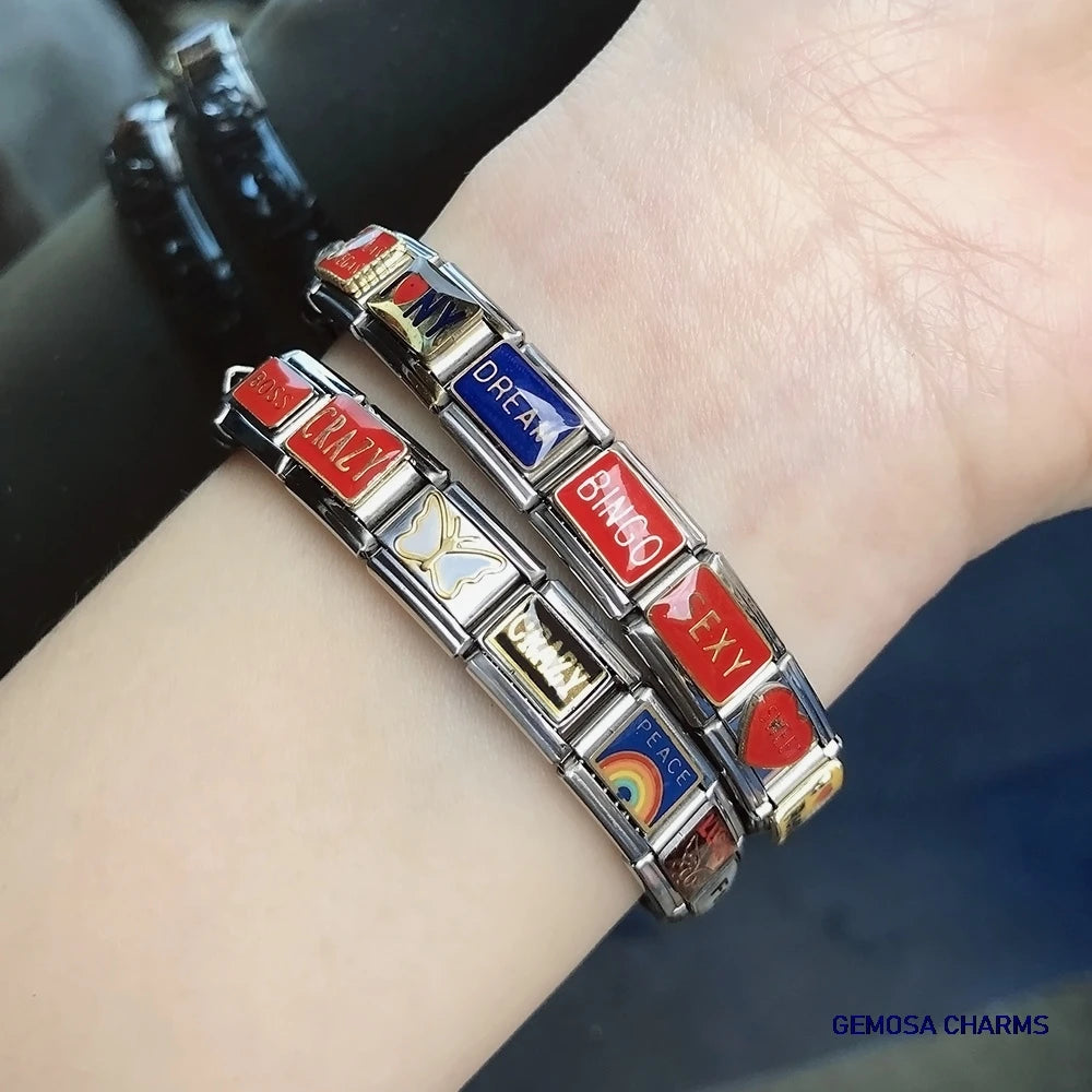 GEMOSA Glazed Italian Charm — Bold & Lucky Link for 9MM Bracelets  Trendy DIY Stainless Steel Jewelry