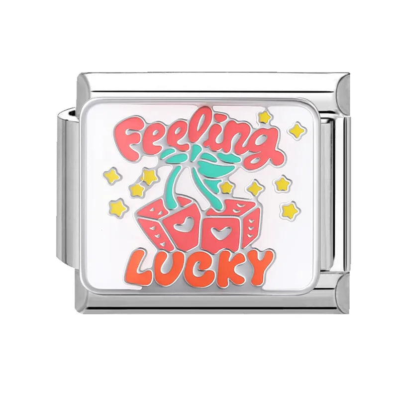 Colorful Word Charms — “Have Fun”, “Power”, “Lucky”, “Be Mine”  9MM Italian Links for Unisex DIY Bracelets