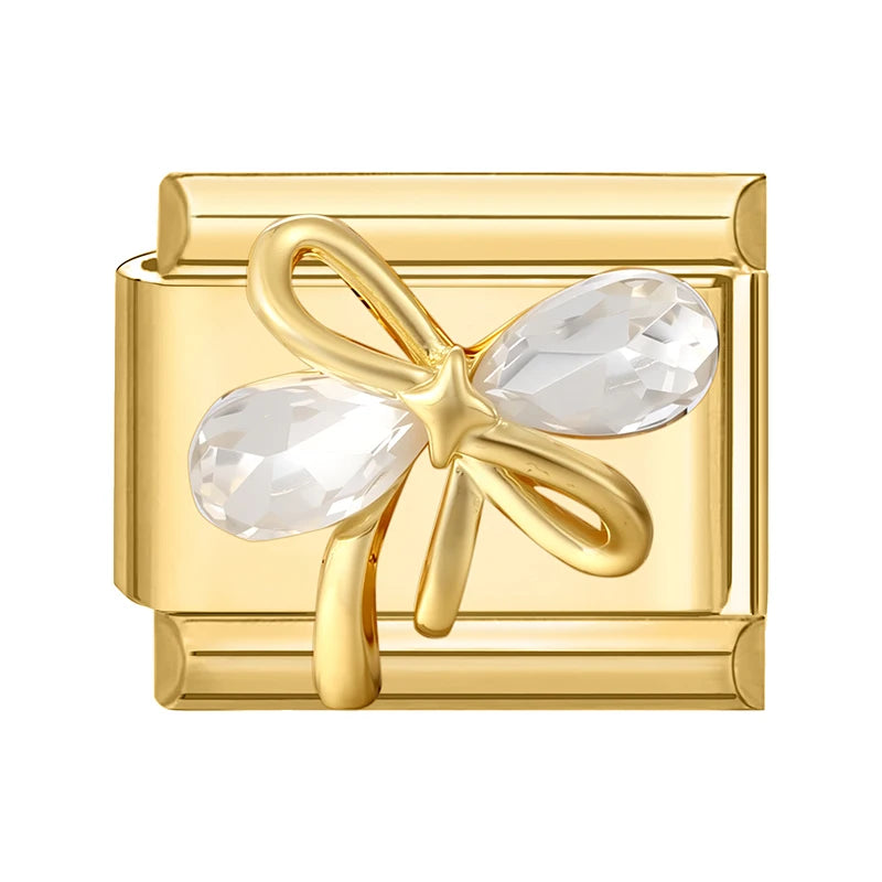 Y2K Golden Flower & Bow Charm — Romantic Pendant for 9MM Italian Link Bracelets  DIY Jewelry for Women