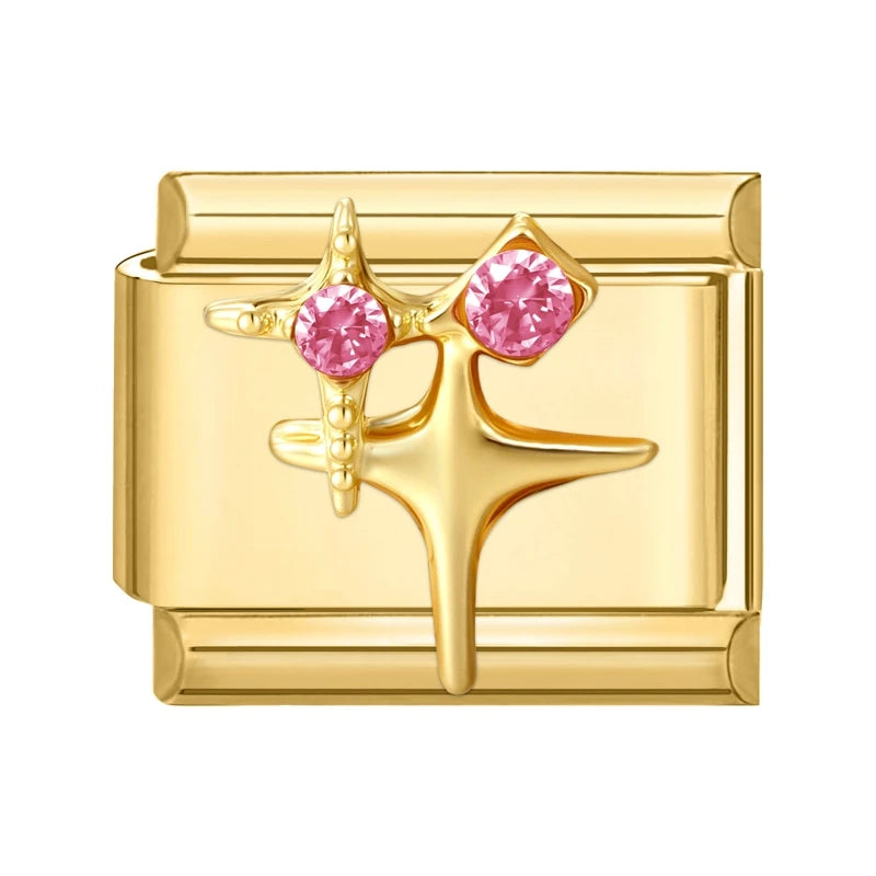 Y2K Golden Flower & Bow Charm — Romantic Pendant for 9MM Italian Link Bracelets  DIY Jewelry for Women