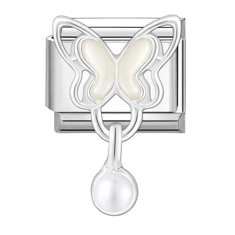 Shiny Zircon Butterfly & Heart Charm — Romantic 9MM Italian Link for Women’s DIY Stainless Steel Bracelets