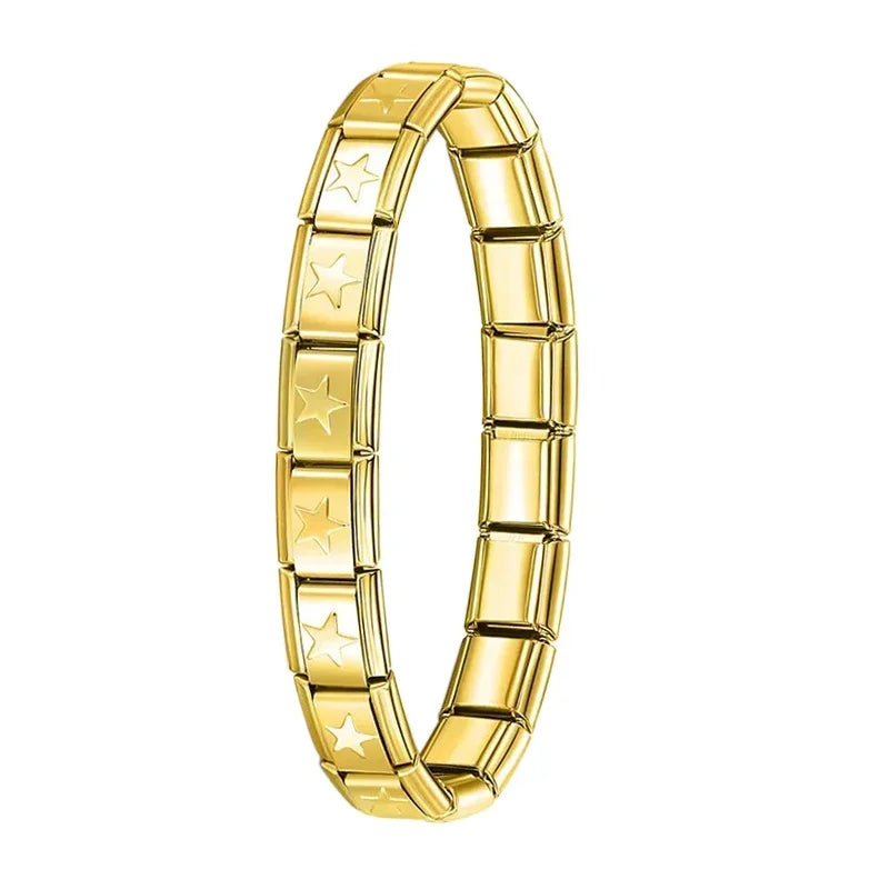 Hapiship 9MM Italian Elastic Charm Bracelet — Sleek Stainless Steel Bangle for Unisex DIY Jewelry