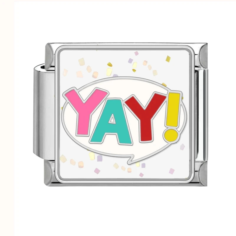 Colorful Word Charms — “Have Fun”, “Power”, “Lucky”, “Be Mine”  9MM Italian Links for Unisex DIY Bracelets