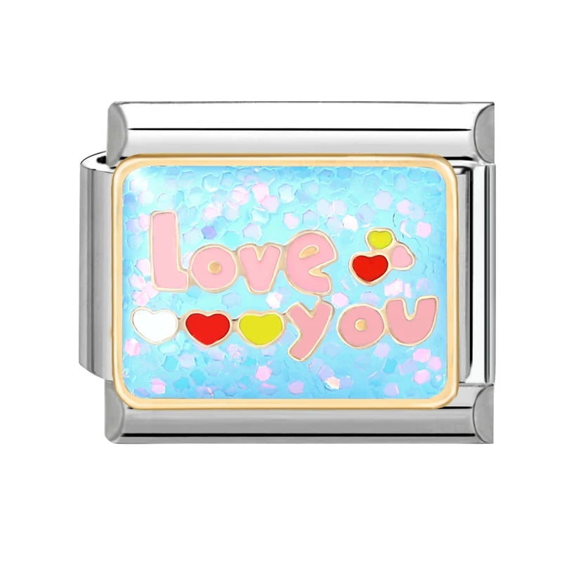 Colorful Word Charms — “Have Fun”, “Power”, “Lucky”, “Be Mine”  9MM Italian Links for Unisex DIY Bracelets