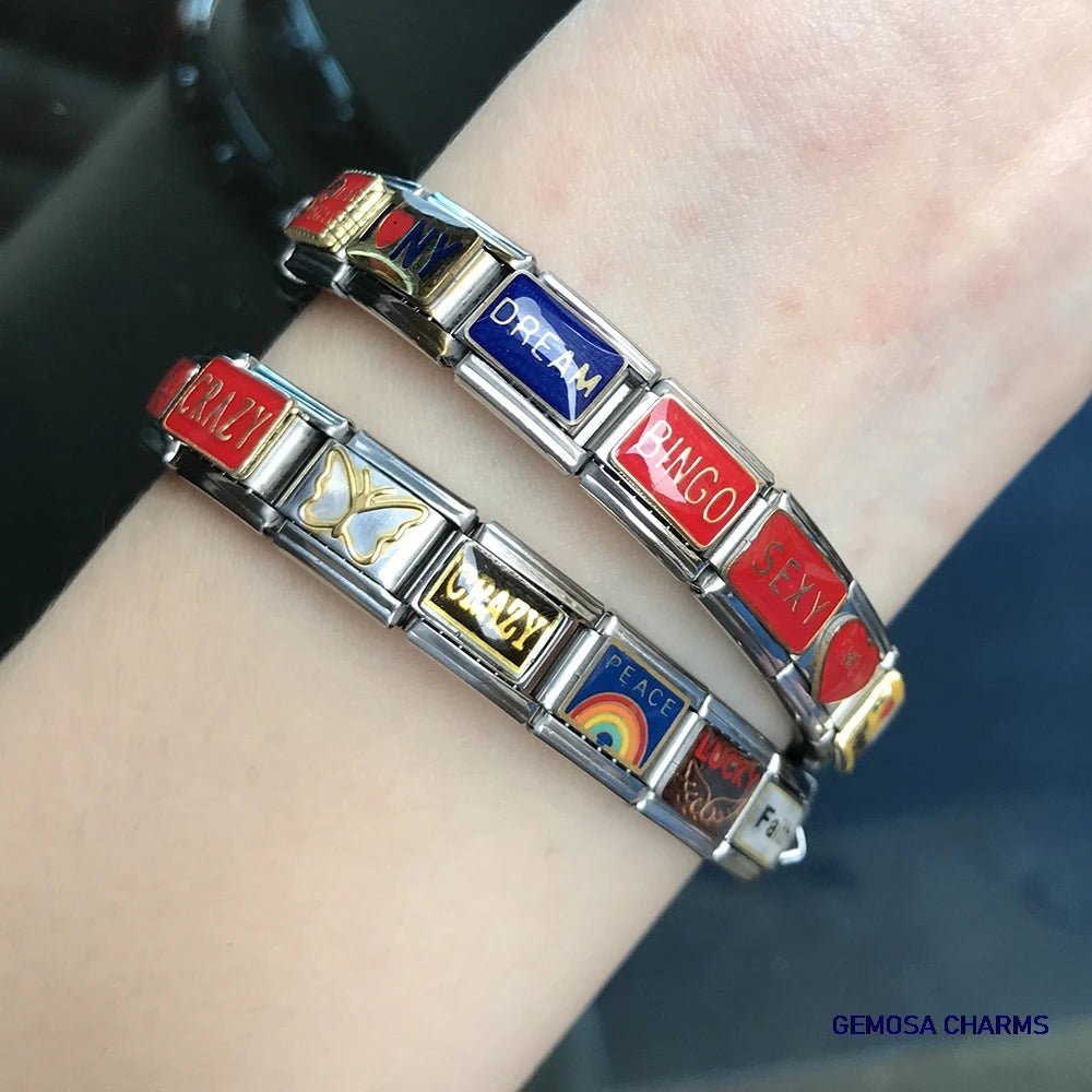 GEMOSA Glazed Italian Charm — Bold & Lucky Link for 9MM Bracelets  Trendy DIY Stainless Steel Jewelry